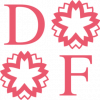 Logo Deuxfleurs monochrome rose composé d'un D majuscule, de 2 fleurs, et d'un F majuscule.