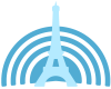 Logo Parinux tour eiffel bleu turquoise avec des ondes bleues autour