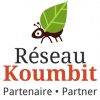 A ant with a leaf on its back walk to the left. Under it, it's written "Réseau Koumbit. Partenaire, partner".