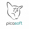 Logo de Picasoft - Un visage de chat stylisé avec un logo de réseau décentralisé sur le front